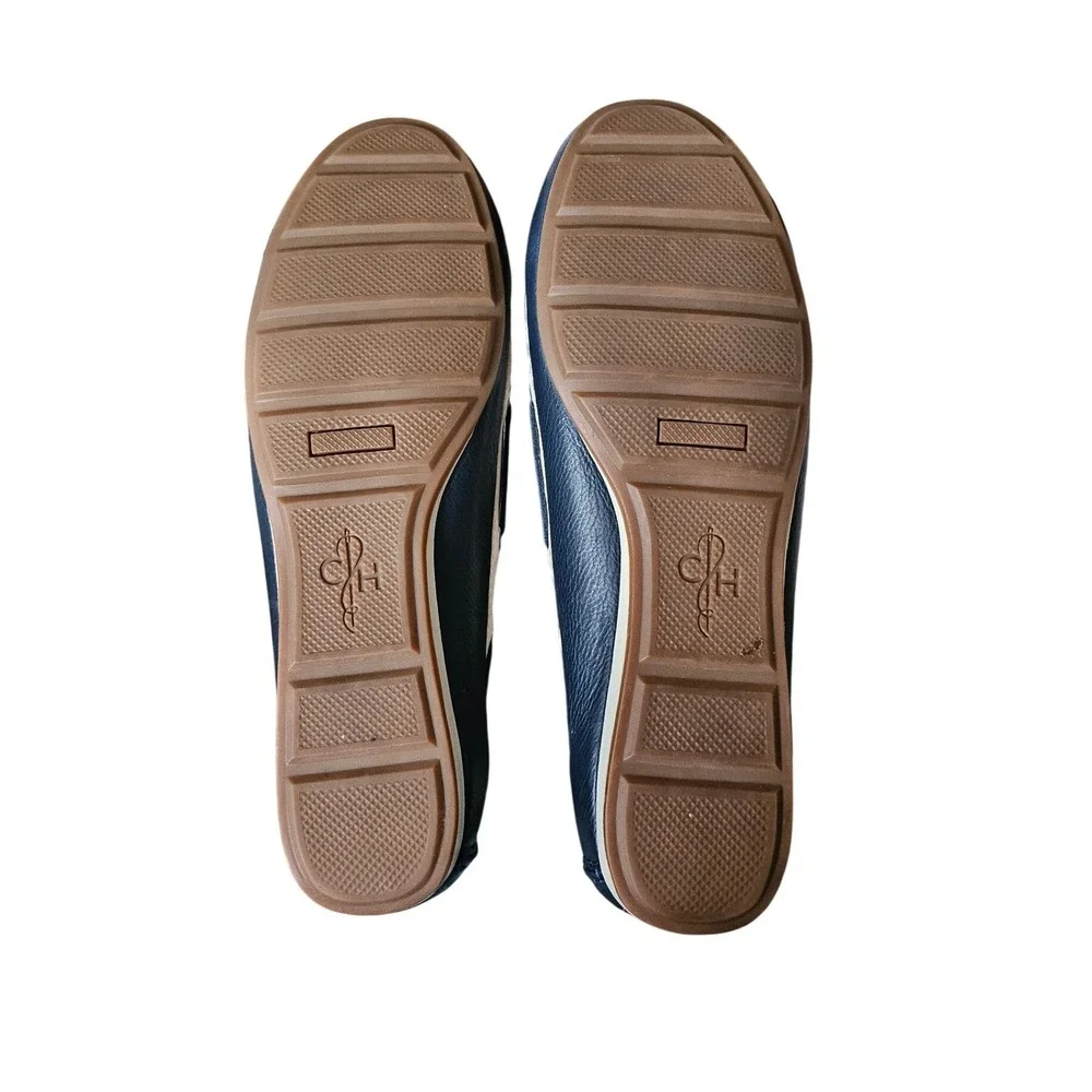 Cole Haan Boat Shoes 8B Navy Cream Leather Moc Toe Loafers Preppy Nautical